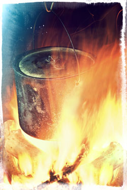 Survival Cooking Aluminum Pot Over Fire